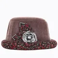 Bruine wintermuts voor dames van imitatiebont met bloemblaadjes en strass-steentjes - M / Bruin