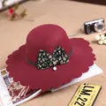 Elegant wine red wide brim felt hat with wavy edges and leopard print bow decoration - M (56-58cm) / Burgundy