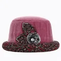 Oudroze imitatiebont cloche hoed voor dames met decoratieve bloem en strass-steentjes - M / Oudroze
