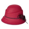 Eleganter roter Wollhut für Damen mit Strasssteinen und Blumendetails für den Winter - M (56-58cm) / Rot