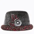 Wintermuts voor dames van imitatiebont met tweed rand en strass-steendetails - M / Grijs