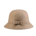 Elegant camel wool cloche hat for women with ribbon bow accent for autumn winter style - Mixed Camel