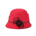 Eleganter roter Damen Wollhut mit schwarzer Netzblume und feiner Metallverzierung - M / Rot