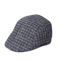 Mens vintage grey checkered flat cap with ear flaps for winter warmth and outdoor wear - M (56-58cm) / Checkered Grey