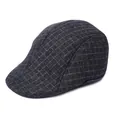 Men's dark grey checkered flat cap with ear flaps for winter outdoor warmth - M (56-58cm) / Black Grid