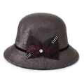 Elegant dark coffee wool felt cloche hat for women with rhinestone bow decoration - M (56-58cm) / Brown
