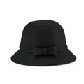 Elegant black wool cloche hat for women featuring a stylish matching bow detail - M (56-58cm) / Black