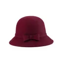 Elegant burgundy wool felt cloche hat for women featuring a minimalist bow decoration - M (56-58cm) / Burgundy