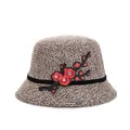 Elegante winterhoed voor dames in bruingrijs tweed met rode pruimenbloesem borduursel - M (56-58cm) / Khaki Pruimenbloesem