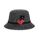 Elegant women's warm winter bucket hat with red flower embroidery and velvet ribbon - M (56-58cm) / Black Pom-pom Style