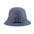 Elegant dark grey-blue wool cloche hat for women featuring a delicate bow tie detail - Gray