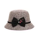 Women winter wool cloche hat in grey-brown with bow and berry embroidery on white base - M (56-58cm) / Khaki Bow