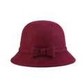 Elegant wine red wool felt cloche hat for women featuring a stylish bow decoration - Mixed Wine Red