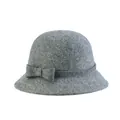 Dark grey wool cloche hat with a decorative bow and textured wool felt finish - Mixed Light Gray