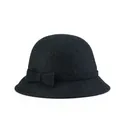 Classic black wool cloche hat for women featuring a minimalist ribbon bow detail - Mixed Black