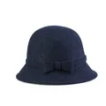 Elegant navy blue wool felt bucket hat with ribbon bow detail for women's winter fashion - Mixed Teal