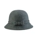 Elegant dark grey wool cloche hat with a matching ribbon bow for women's autumn style - Mixed Dark Gray