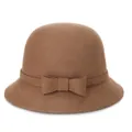 Elegant dark brown wool cloche hat for women featuring a minimalist bow detail - Dark Khaki