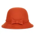 Elegant caramel wool felt cloche hat for women featuring a delicate bow detail - Rust Red