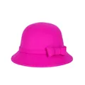 Elegant rose pink wool cloche hat for women featuring a matching delicate bow decoration - Magenta