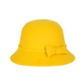 Elegant bright yellow pure wool cloche hat for women with bow detail in vintage style - Yellow