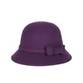 Elegant deep purple wool felt cloche hat with a matching bow accent for women - Purple