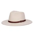 Men's breathable straw fedora hat in cream white with a vintage brown leather belt band - One Size / Off White