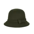 Elegant dark green wool cloche hat for women featuring a minimalist matching bow design - Dark Green
