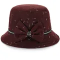 Elegante sombrero cloché de lana burdeos para mujer con textura tweed y lazo de strass - M (56-58cm) / Burdeos