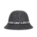 Women's dark grey wool felt bucket hat with LOVE letter ribbon decoration for winter - 57cm Adjustable / Dark Gray