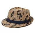 Cappello di paglia kaki da uomo con nastro blu e stampe estive stile spiaggia - Cachi Stampato