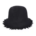 Elegante cappello da pescatore in cashmere nero con frange per la moda autunno inverno - M (56-58cm) / Nero