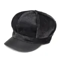 Women's black faux mink fur newsboy cap with leather brim for winter warmth - M(56-58cm) / Gray