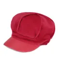 Red octagonal newsboy cap for women with faux fur texture and leather brim detail - M(56-58cm) / Red