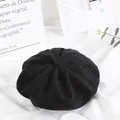 Classic black wool beret hat for women featuring a retro French style mushroom design - M (56-58cm) / Black