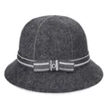 Donkergrijze wollen vilten cloche hoed met zwart-wit gestreepte band en strikdetail - 57cm Verstelbaar / donkergrijs