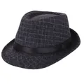 Cappello fedora classico a quadri grigio scuro con nastro di raso nero per autunno - M（56-58cm） / Nero