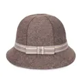 Klassieke donkerbruine wollen vilten cloche hoed voor dames met gestreepte decoratie - 57cm Verstelbaar / Donkerbruin
