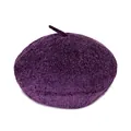 Retro deep purple beret hat with chenille texture and round top stalk design - M (56-58cm) / Purple