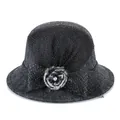 Elegant dark grey wool cloche hat for women featuring black mesh and plush floral detail - M (56-58cm) / Dark Gray