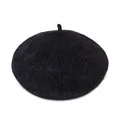 Classic black beret hat with thick textured wool fabric and top stem detail - M (56-58cm) / Black