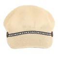 Berretto newsboy in paglia beige con nastro nero decorativo e scritte NICE ripetitive - M(56-58cm) / Kaki
