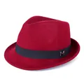Cappello fedora da uomo in lana bordeaux con nastro nero e dettaglio in metallo M - M (56-58cm) / Borgogna