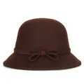 Deep brown Australian wool felt cloche hat with a delicate bow for autumn winter - M (56-58cm) / Coffee