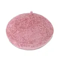 Pink chenille knit beret with top detail in Japanese vintage style for women - M (56-58cm) / Pink