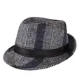 Cappello Fedora classico in stile britannico a quadri grigi con nastro di raso nero - M（56-58cm） / Blu