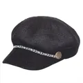 Cappello newsboy in paglia nera da donna con nastro NICE e bottone a rosa vintage - M(56-58cm) / Nero