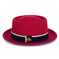 Cappello in lana magenta da donna con nastro blu e decorazione ape dorata - M (56-58cm) / Rosso