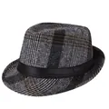 Cappello fedora classico a quadri grigi con nastro decorativo in raso nero - M（56-58cm） / Nero