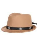 Fedora-Hut aus kamelfarbener Wolle für Kinder mit schwarzem Lederband und Nieten - 52cm / Khaki